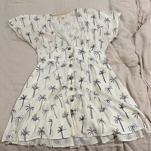Marine Layer White and Black Palm Print Kids Dress